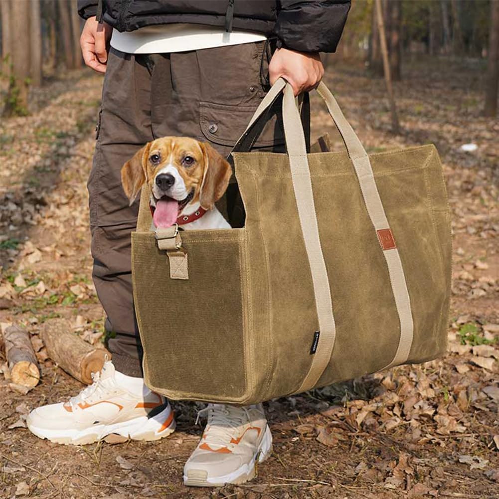 INNO STAGE 22oz Waxed Canvas Fire Wood Log Carrier Tote Bag for Fireplace with Patented Self Standing Design for Hay Hauling Outdoor Camping or BBQ Barbecue- Khaki - Image 8