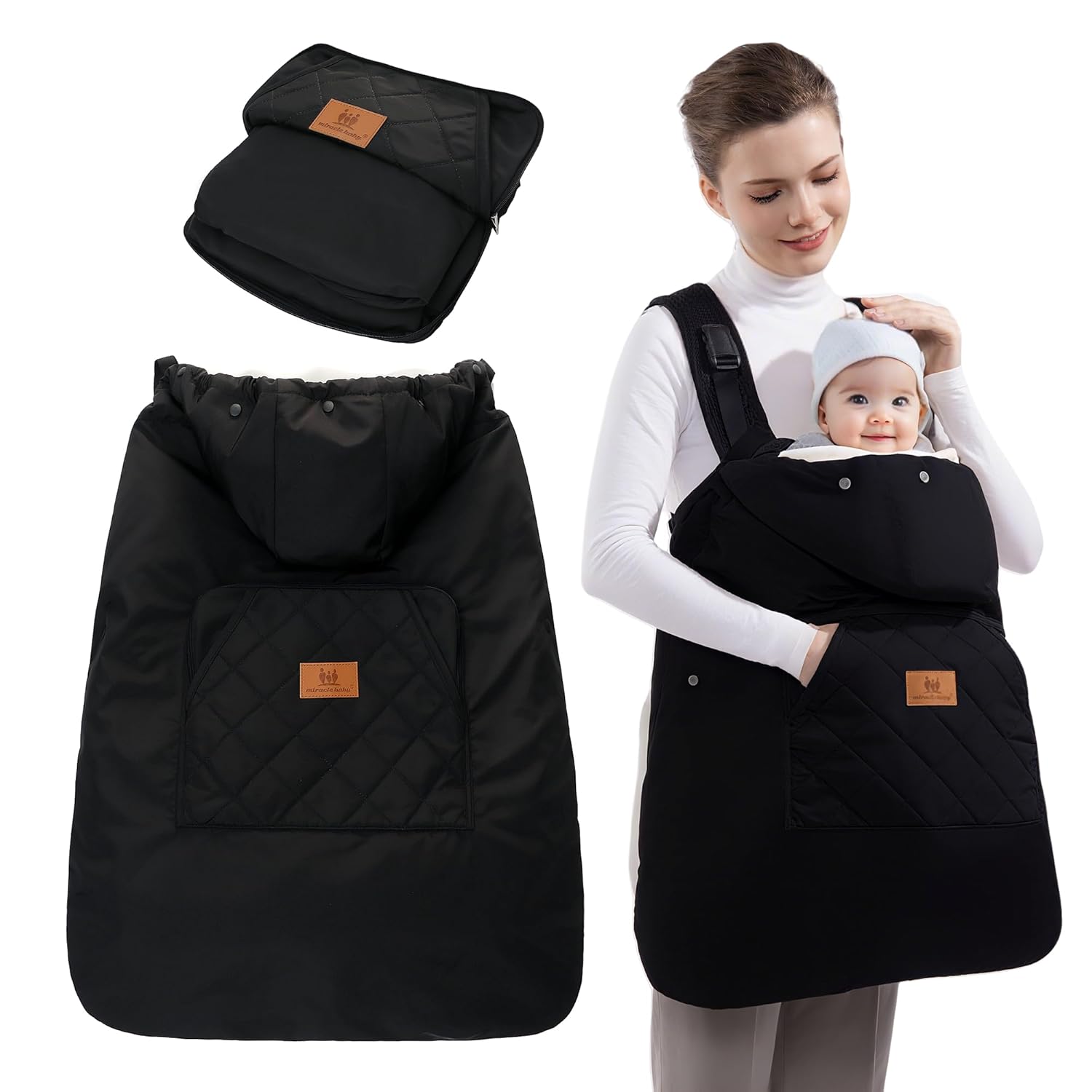 Miracle Baby Carrier Cover with Detachable Liner – Waterproof & Windproof Winter Baby Bunting Bag for Infant Strollers with Storage Bag & Parent Pocket Miracle Baby Carrier Cover with Detachable Liner – Waterproof & Windproof Winter Baby Bunting Bag for Infant Strollers with Storage Bag & Parent Pocket