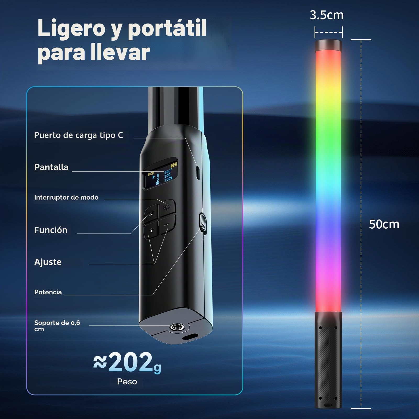 ULANZI VL119 - Lámpara de video portátil (10 W, 360° colores completos RGB, 360 Lux@0,5 m, batería 3300 mAh, 2500 K-9000 K ajustable)