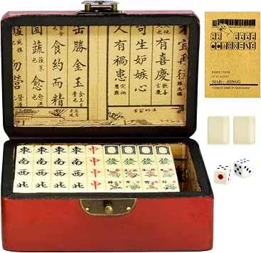 Fengshuibringluck Chinese Mahjong Tiles Set,0.9" Traditional Game 149PCS Party&Travel Family Mahjong Game Set Dragon & Phoenix