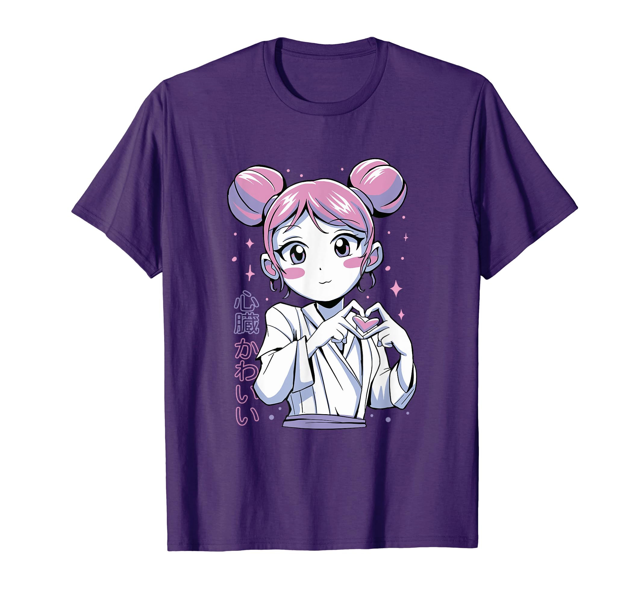 Cute Anime Girl Making Heart Sign Japanese Manga Purple T-Shirt
