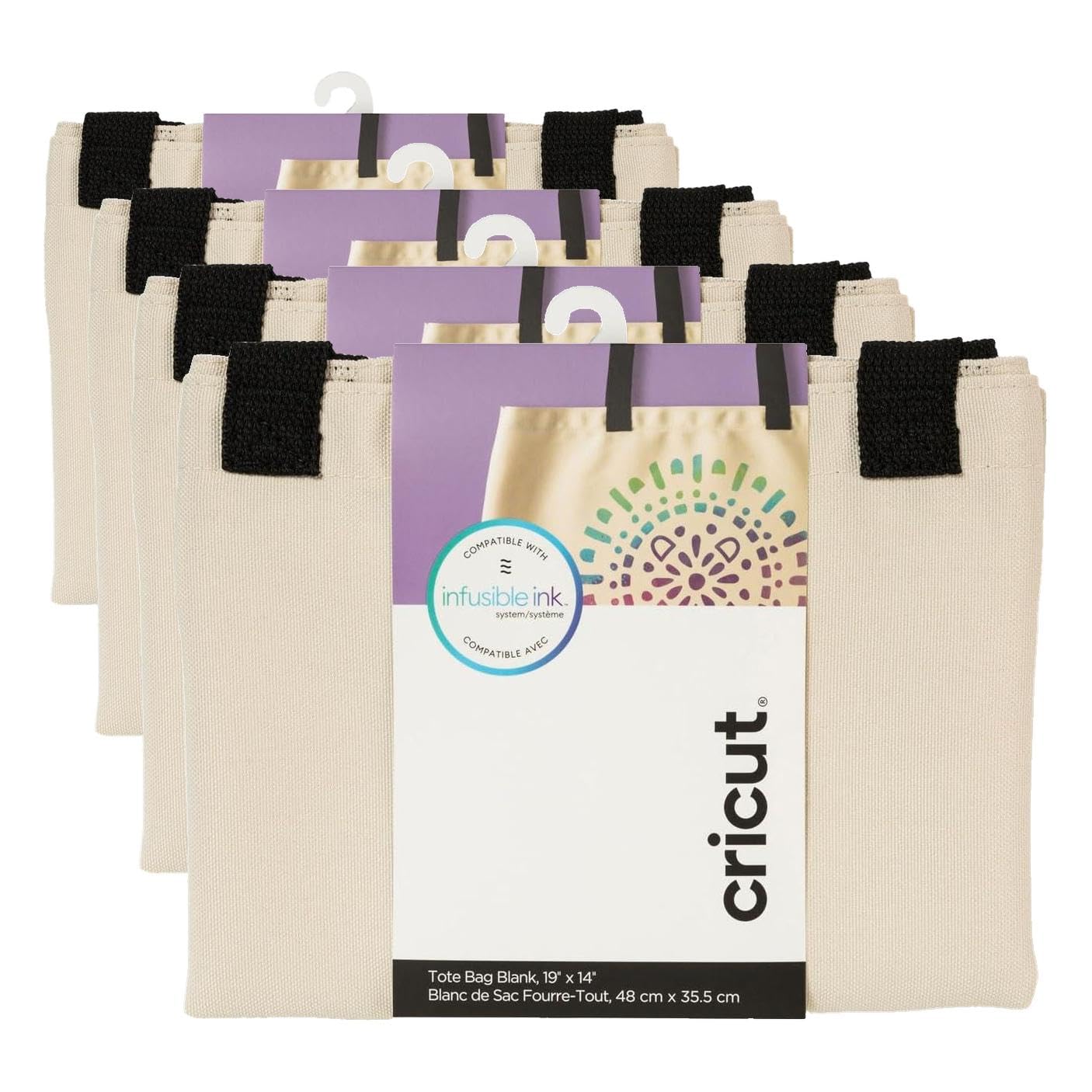 Cricut Tote Bag Blank, Large Infusible Ink, Canvas (Pack of 4)
