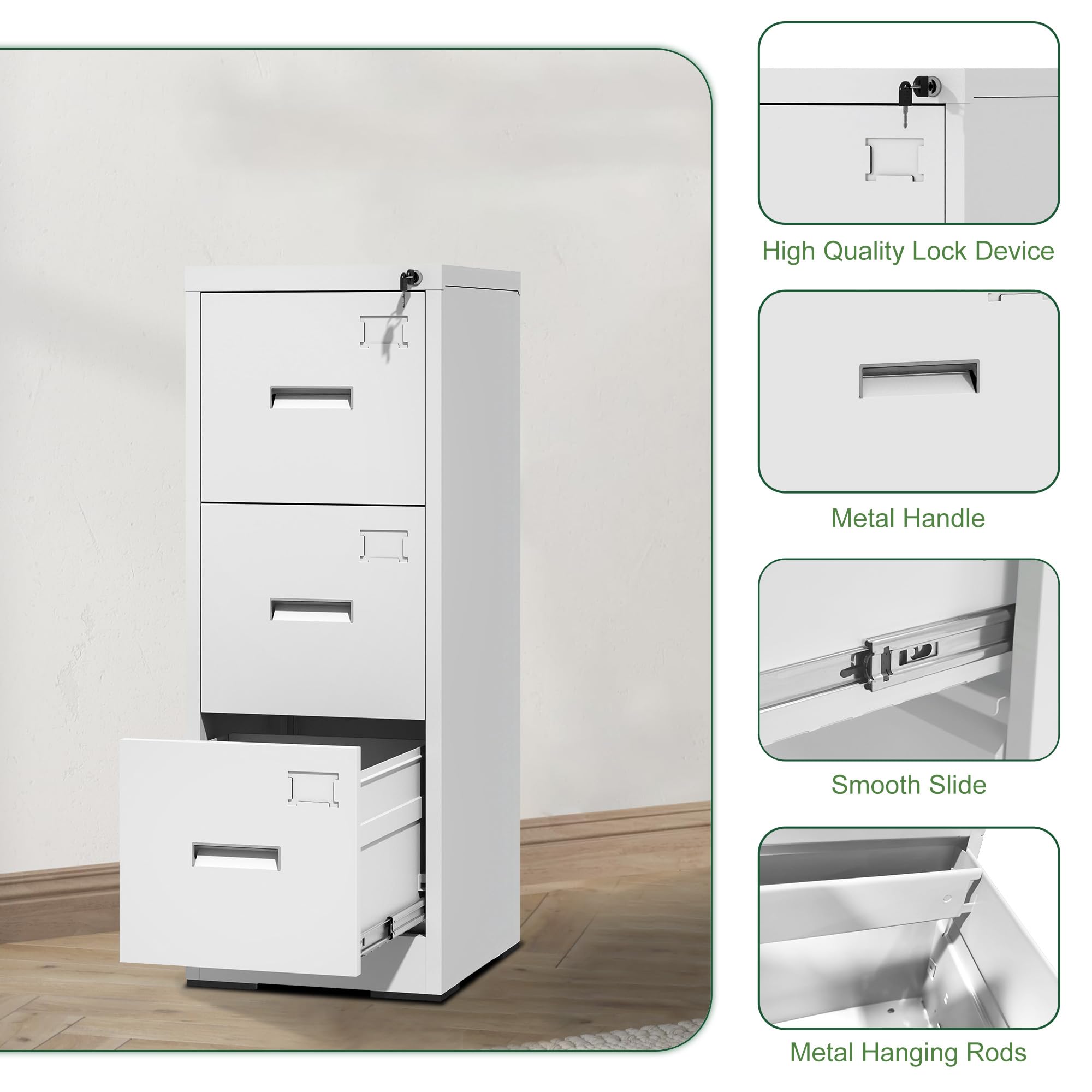 Classeur Vertical métallique à 3 tiroirs avec Serrure et Fente pour Cartes - Bureau/Maison - Classeur Vertical pour Documents A4, Légal/Lettre - Classeur étroit verrouillable, Assemblage req
