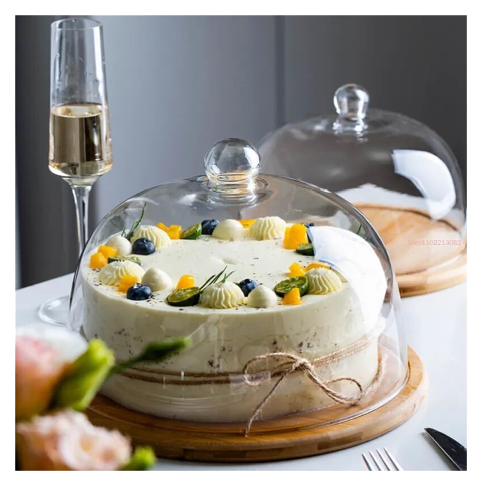Holztablett mit Glasabdeckung for Obst und Dessert(L-1SET)
