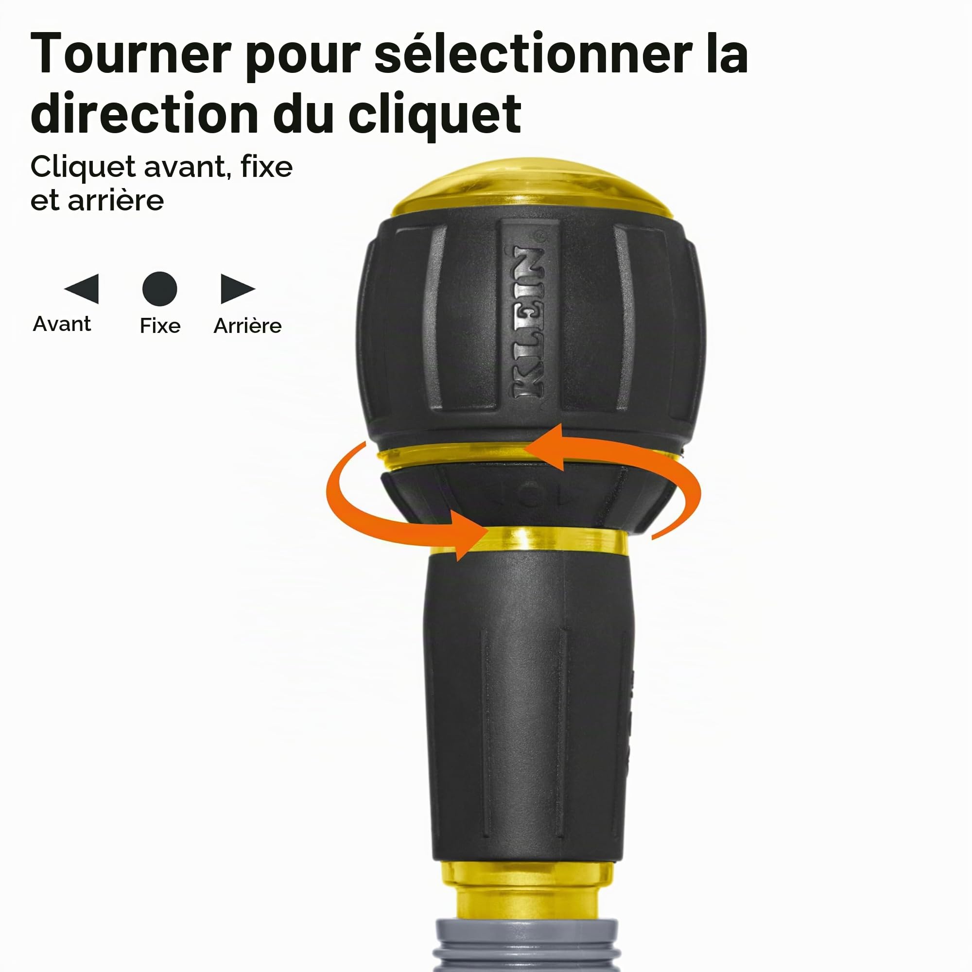 Klein Tools 32960ARCHT Tournevis à cliquet Fastbit Tru-Grip, poignée à cliquet style boule avec collier à dégagement rapide, cruciforme #2 et embout à double extrémité fendue de 6 mm, compatible avec