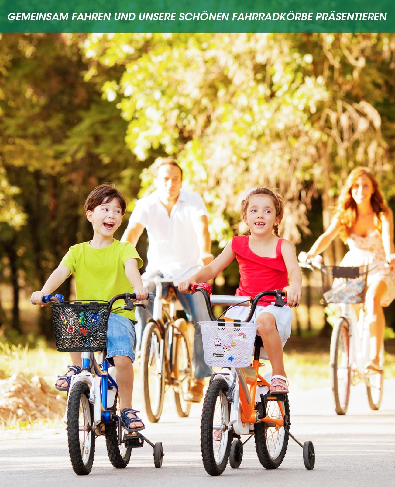 ANZOME Fahrradkorb Kinder, Metall Fahrradkorb vorne Kinder für Mädchen Jungen, Lenkerkorb mit Klettverschlüsse wasserdicht abnehmbar Geschenke für Kinder