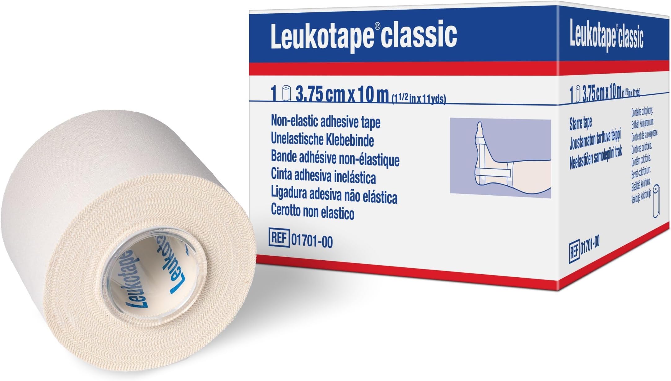 Classic Rigid Medical Tape for Sprains and Injury Prevention, 3.75 cm x 10 m, White