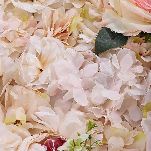 Miniatura 8 de Juego de paneles de pared de flores, 6 piezas de rosas falsas y hojas de flores de peonía, 24 x 16 pulgadas (rosa, amarillo)