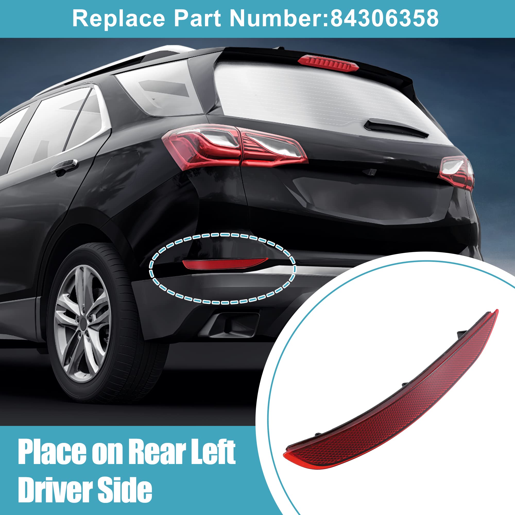 X AUTOHAUX Car Left Driver Side Rear Bumper Reflector Strip for Chevrolet Equinox 2018 2019 2020 2021 2022 84306358