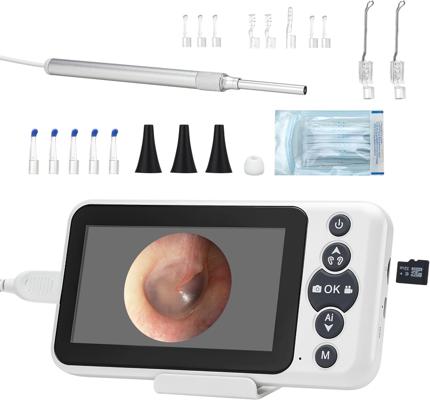 Digital Otoscope with 4.5" HD Screen, 3.9mm Camera Probe, Plug & Play Ear Wax Removal Tool Kit, No App/WiFi, Photo/Video, 32GB Card, Visual Ear Cleaner for Adults, Kids & Pets