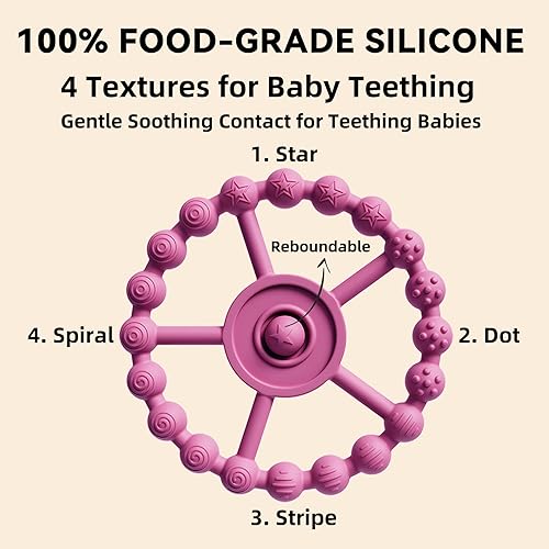 Miniatura 2 de Paquete de 5 elegantes juguetes de dentición de silicona para bebés 4 anillos de dentición y clip de silicona extra, anillos de dentición para bebés