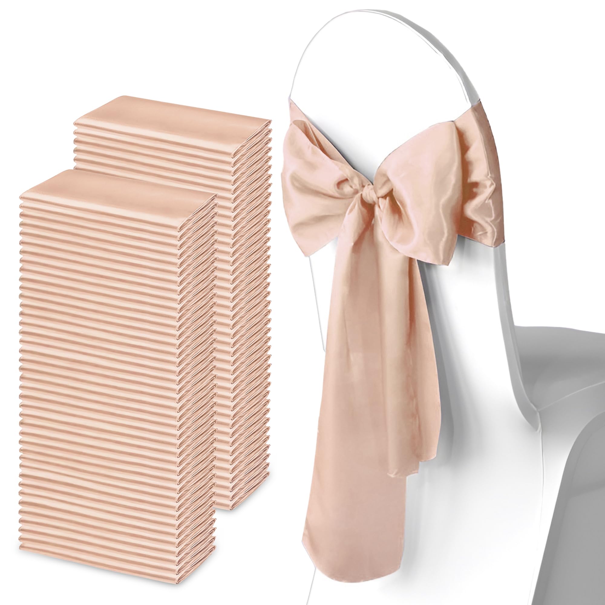 WedDecor Satynowa wstążka w kolorze różowego złota pełniejsza kokarda na ślub urodziny zaręczyny przyjęcie przyjęcie bankietowe wydarzenie dekoracja krzesła do jadalni - 18 x 274 cm, 100 szt