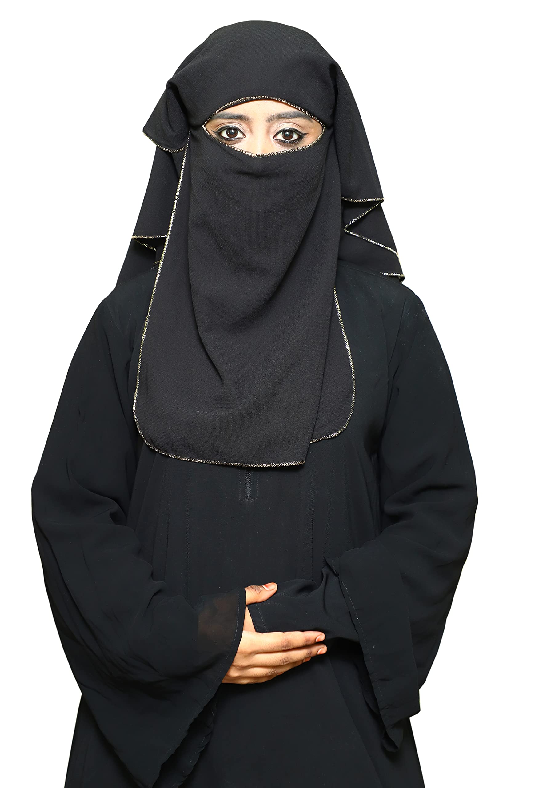 Women's Envius_Georgette Black With Golden Pippen 4 Layer Muslim Scarf for Female Nose Peace-picture-25