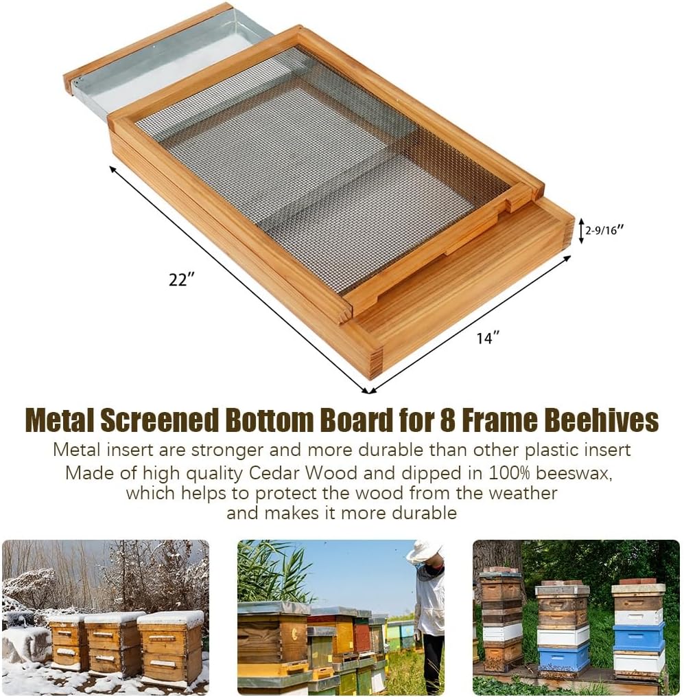 Honey Lake Langstroth Bee Hive Screened Bottom Board Dipped in 100% Beeswax with Entrance Reducer, Screen Bottom Board for Beehive 8 Frame with Solid Wood, Beehive Separated Board Beekeeping Supplies - Image 2