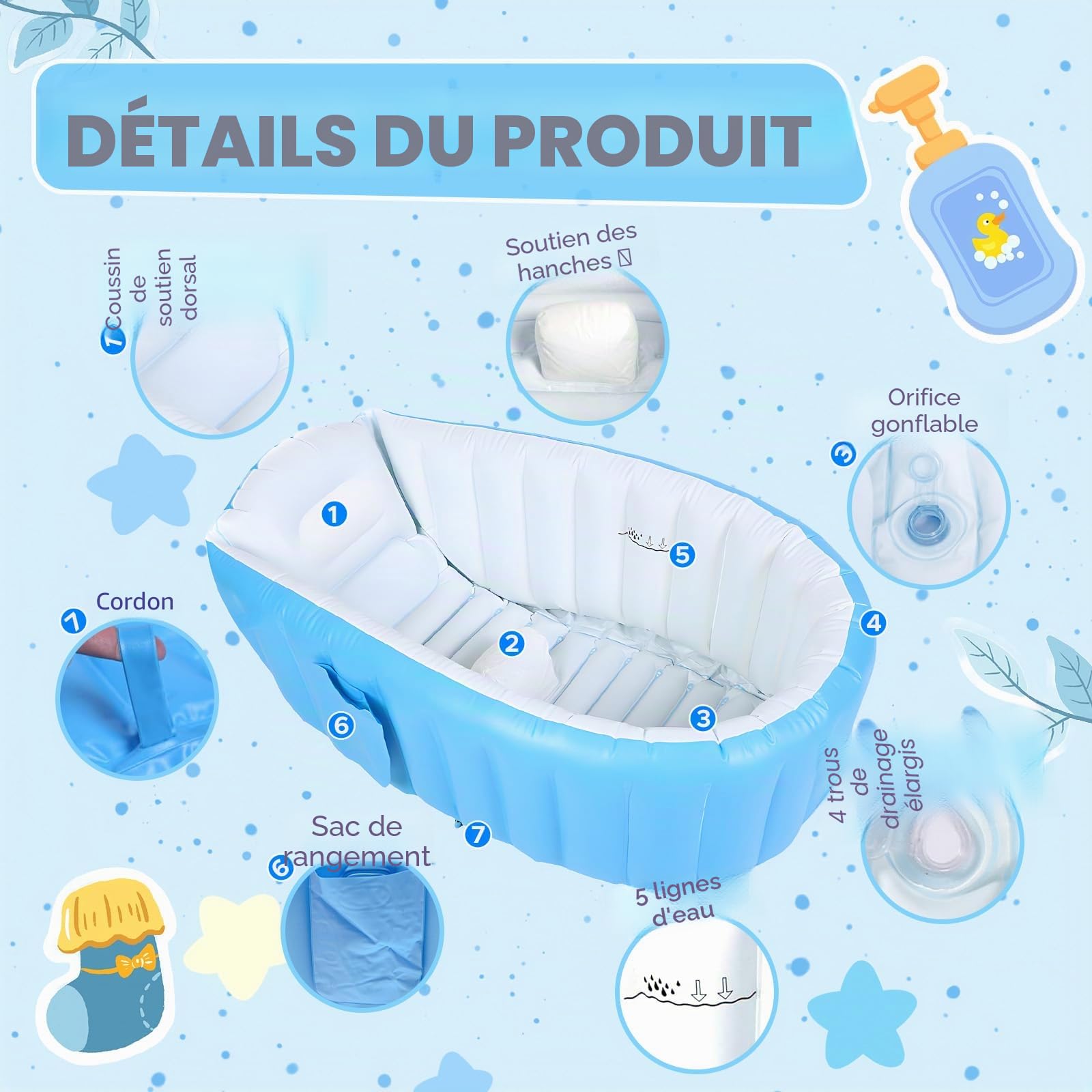 Baignoire Gonflable pour Bébé Portable avec Pompe à Air Mini Piscine Nouveau-né