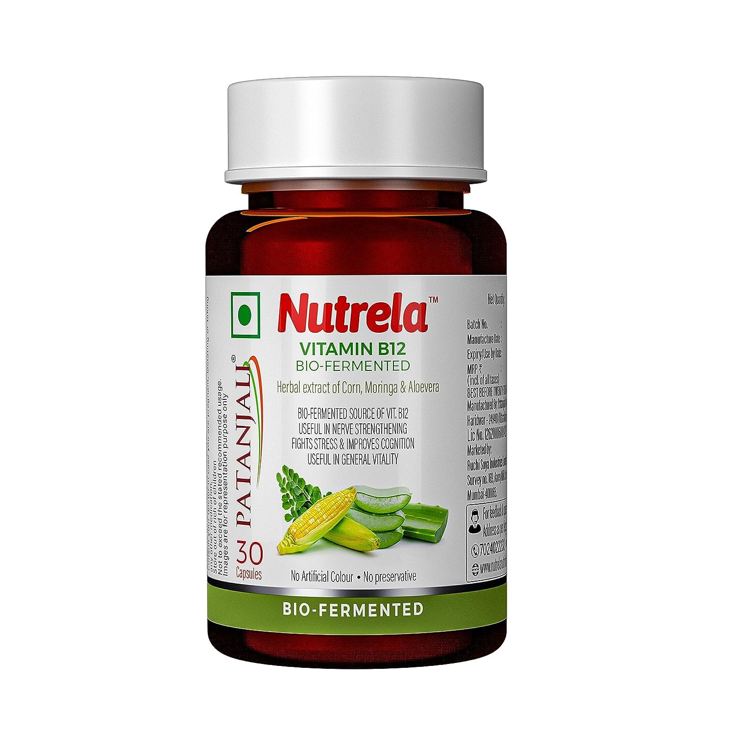 Nutrella Vitamin B12 Biofermented Herbal Extract of Corn & Aloevera (30Capsule) - Pack of 2 by JV