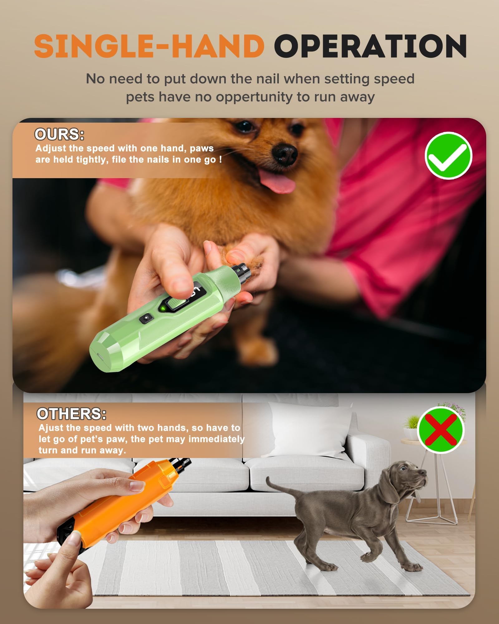 YABIFE Molinillo de uñas para perros de 7 velocidades con luz LED, cortador de uñas eléctrico ultra silencioso para perros y gatos grandes, herramienta de aseo profesional con colector de polvo