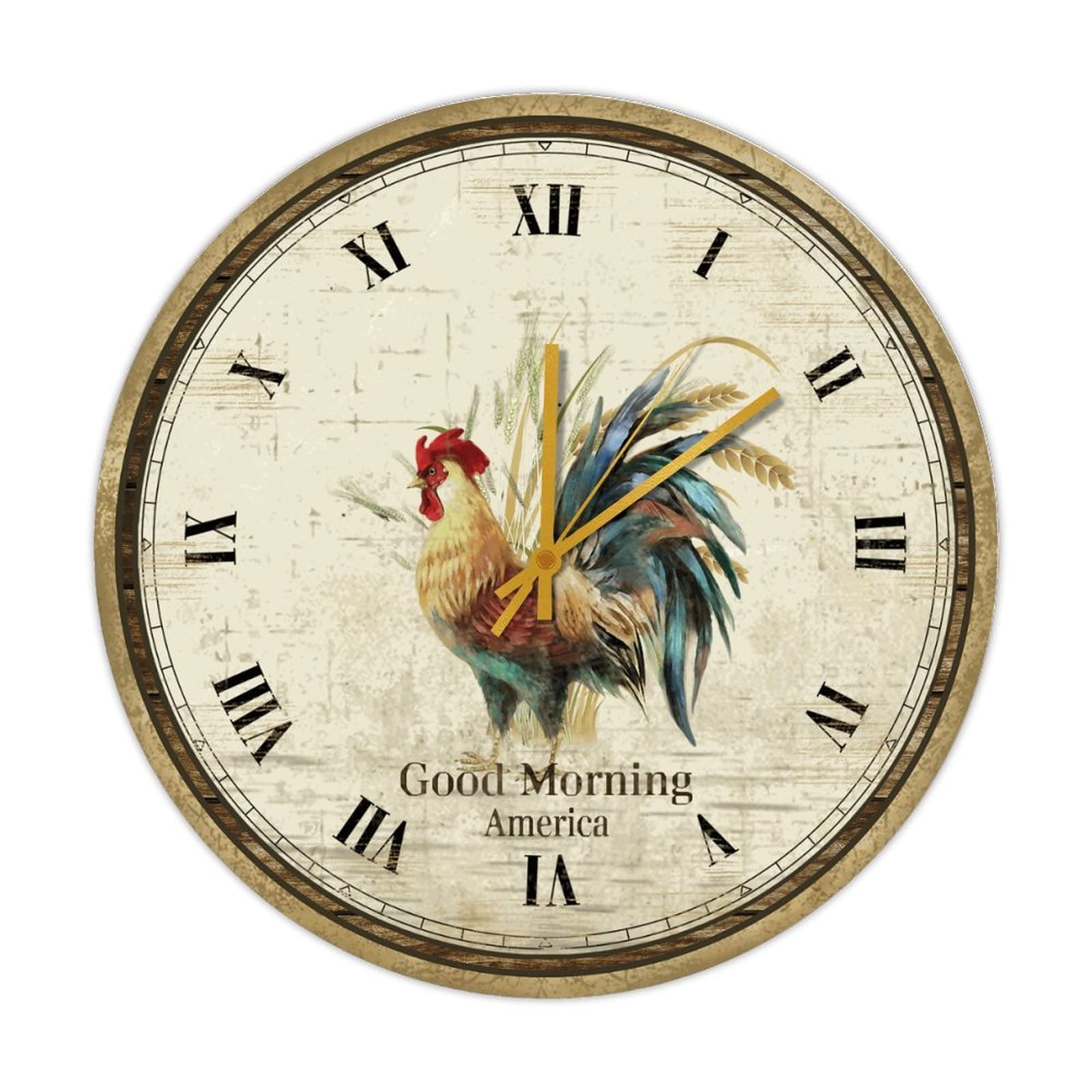 Horloge silencieuse coq en bois 38 cm sans tic-tac grand cadran mural pour salon et chambre
