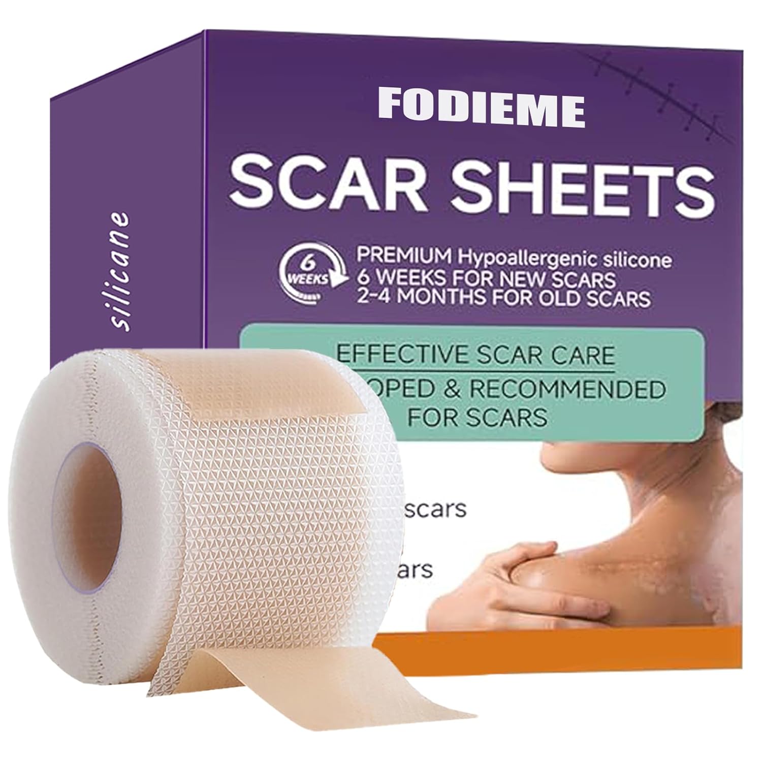 Silicone Scar Sheets (3M-1.6”x120”roll)，Reusable silicone scar tape for surgical scars, Cesarean section, abdominal retraction, scar removal, scar protrusion removal.waterproof.Waterproof material