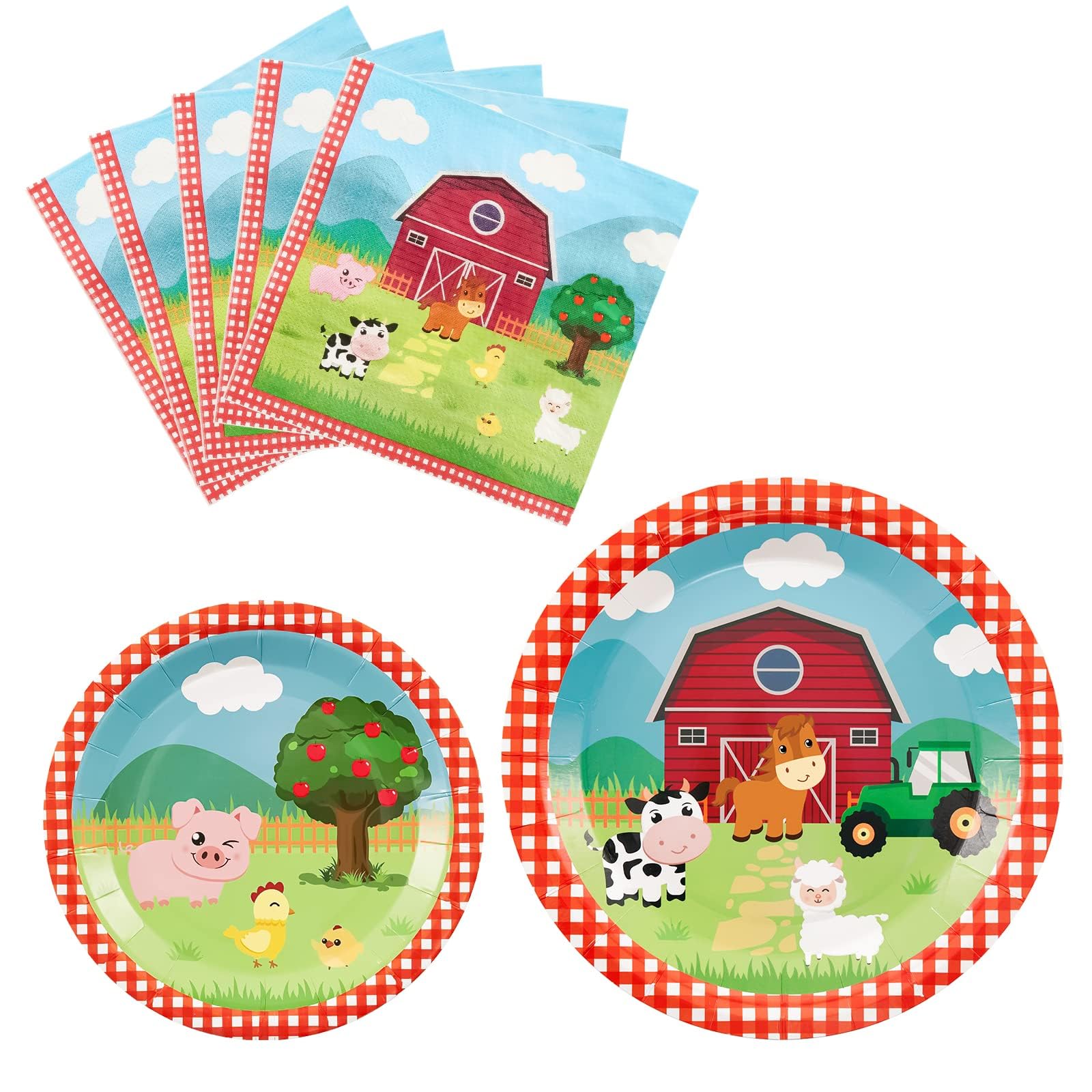 WERNNSAI Farm Plates and Napkins - 48PCS Farm Animals Birthday Decorations Barnyard Paper Plates Tableware for Kids Birthday Party Farmhouse