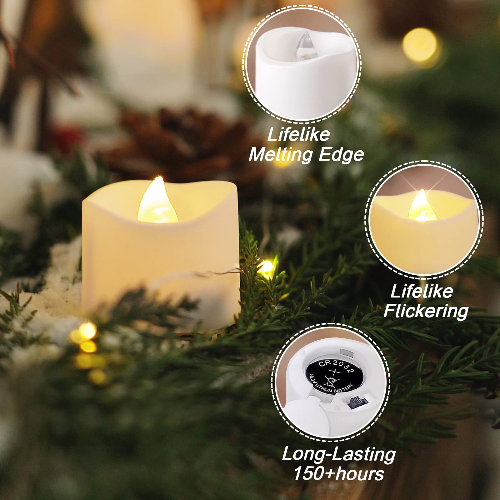 AMAGIC Flameless LED Tea Light Candles, Battery Operated LED Candles, Flickering Tealight Candles for Seasonal & Festival Celebration, Warm White, Pack of 24