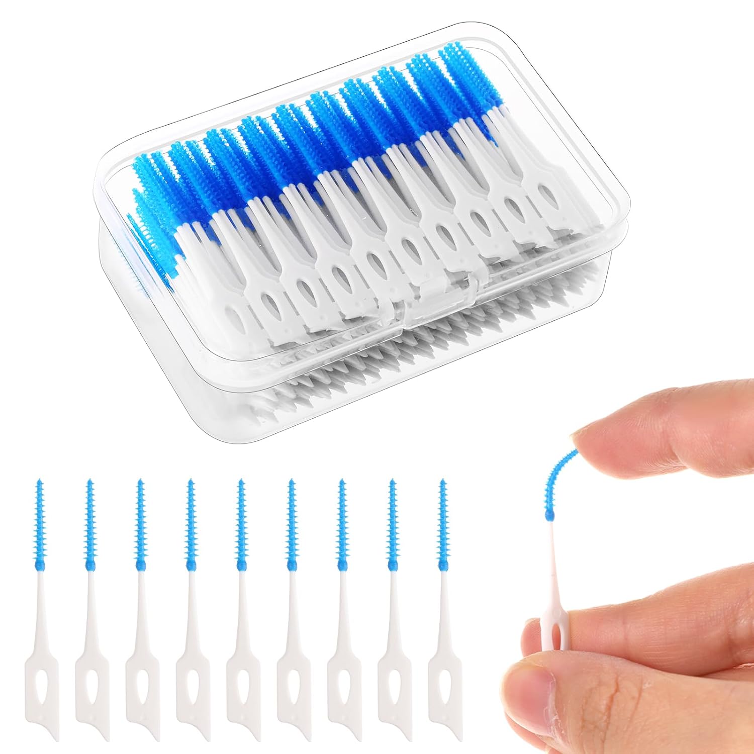 220 Pieces Interdental Brushes Silicone Dental Floss Picks with Case Dental Brushes Dental Picks Blue Tooth Floss Picks