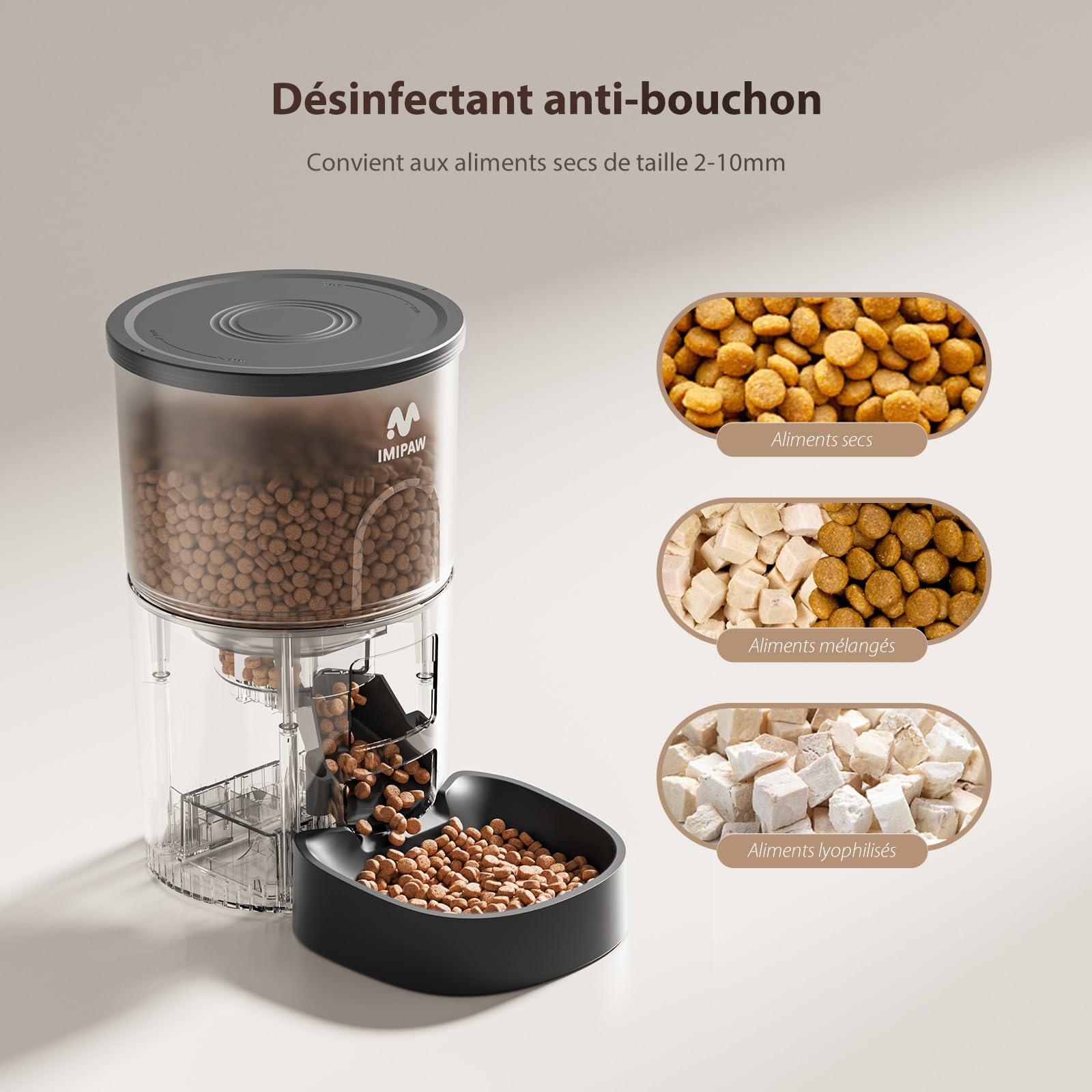 IMIPAW Distributeur Croquettes Chat Automatique et Fontaine à Eau, Distributeur Croquettes Chien Sèche Programmable, 1-6 Repas par Jour, Fontaines a Eau pour Chats avec Filtre, Petits Animaux (Noir)