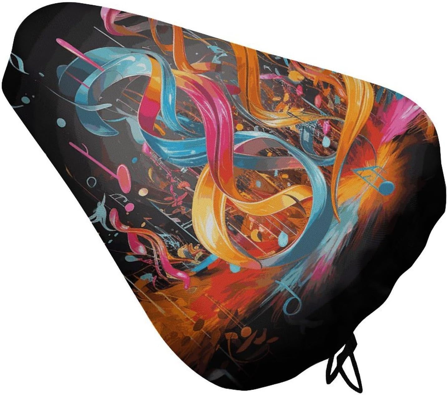 Colorful Musical Note Waterproof Bike Seat Cushion with Drawstring for Women Men Soft Padded Bicycle Seat Cover for Comfort Wide Road Bike Saddles Universal Fit for Mountain Exercise