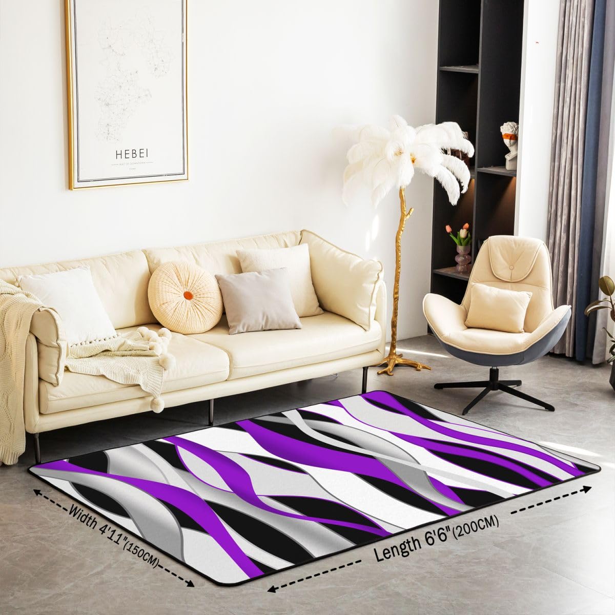 Homewish Tapis Salon 100x150cm Abstrait Moderne Violet