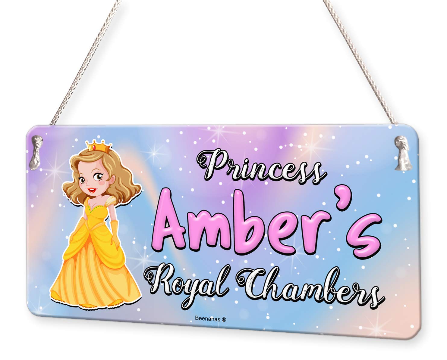 Beenanas Girls Vibrant Colors (Pink, Purple, Gold) Princess Royal Personalised Childs Bedroom Door Sign Name Plaque
