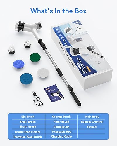 Miniatura 7 de Limpiador giratorio eléctrico de alta calidad, IPX7 impermeable con spray de espuma, cepillo de ducha y bañera de alta resistencia para baño, 300380