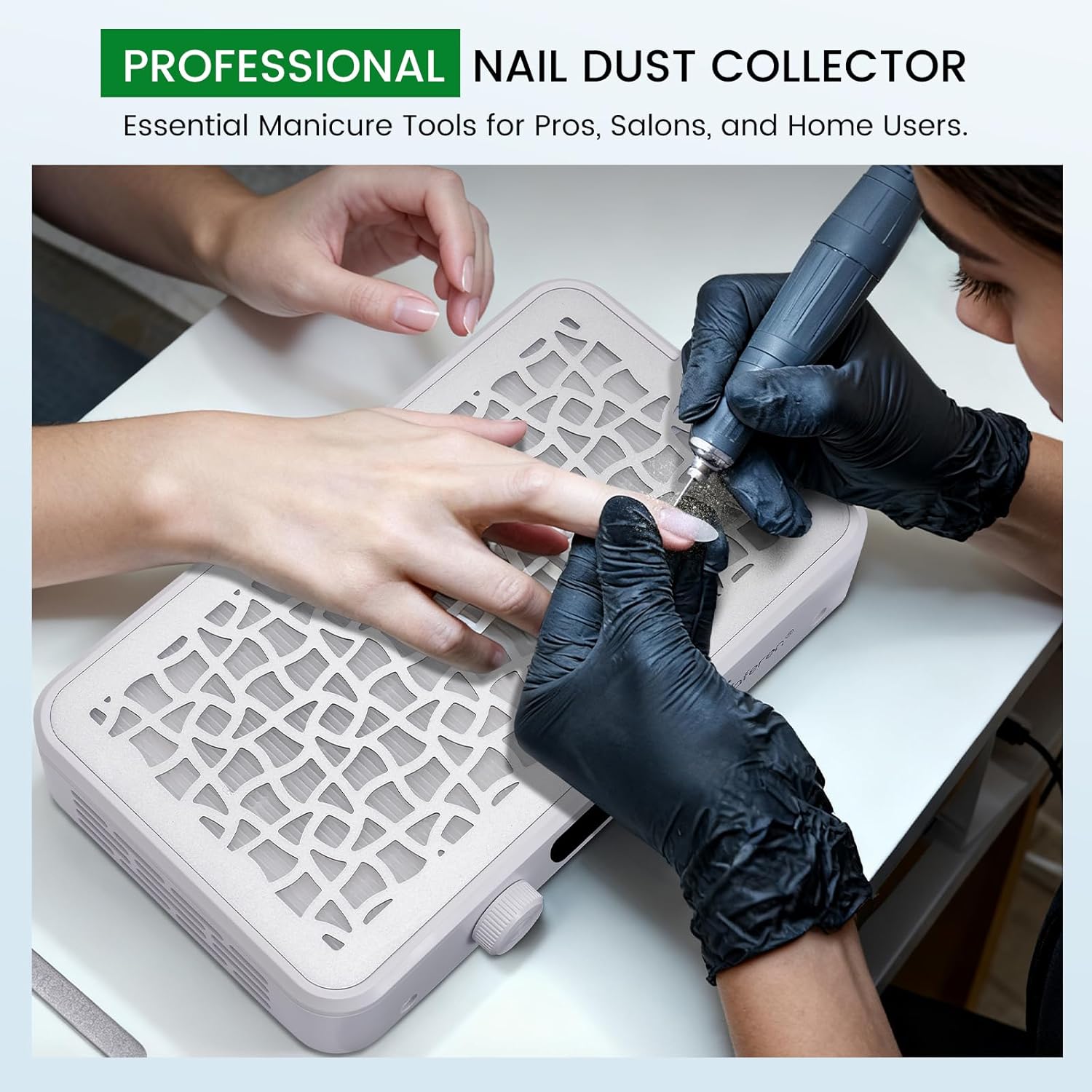 Nail Dust Collector: 1600PA Professional Dual Turbo Nail Vacuum Dust Collector with 10 Filter Paper, 7000RPM Powerful Dust Suction for Manicure, Salon Nail Tech & Home