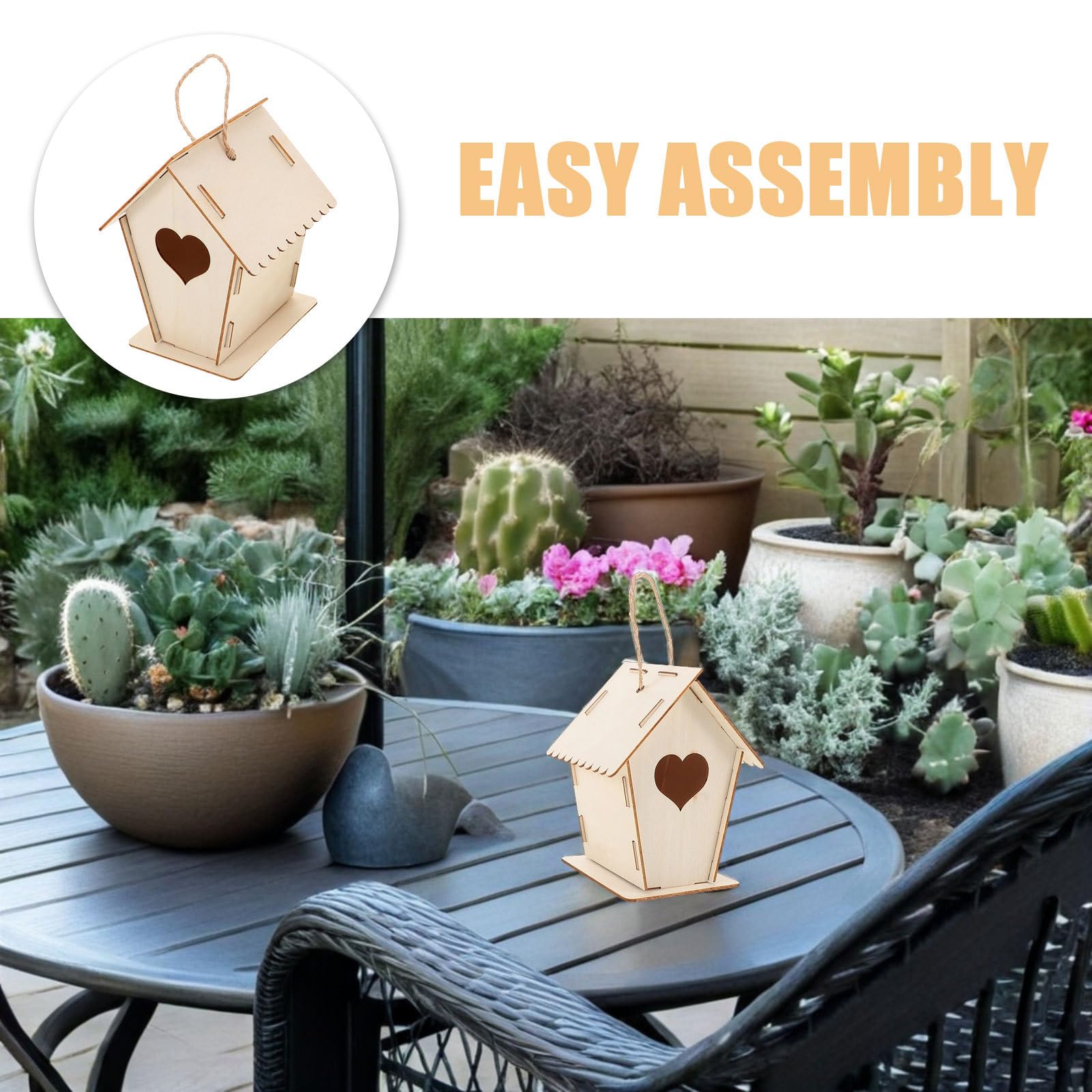 Toddmomy 6 casitas de pájaros de madera sin pintar: Construye y pinta casitas de pájaros de madera con puerta en forma de corazón sin terminar, decoraciones colgantes para jardín exterior para