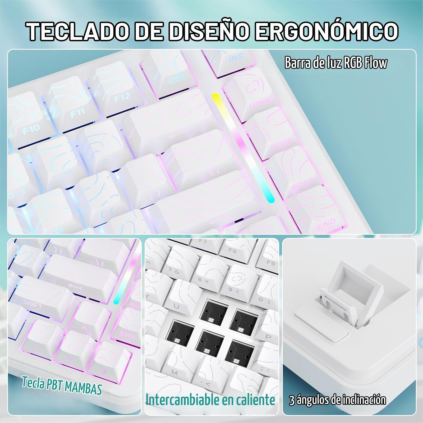 MAMBASNAKE M82 HE Teclado magnético con Cable 75%, Tasa de Sondeo 8K Hz, Actuación Ajustable, y precisión de 0,01 mm. Teclado para Rapid Trigger Juegos con retroiluminación RGB- Contorno Blanco