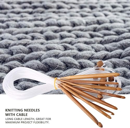 Miniatura 2 de Juego de ganchos de ganchillo afganos tunecinos con cable de plástico, agujas de tejer de ganchillo de bambú para uso principiante o profesional