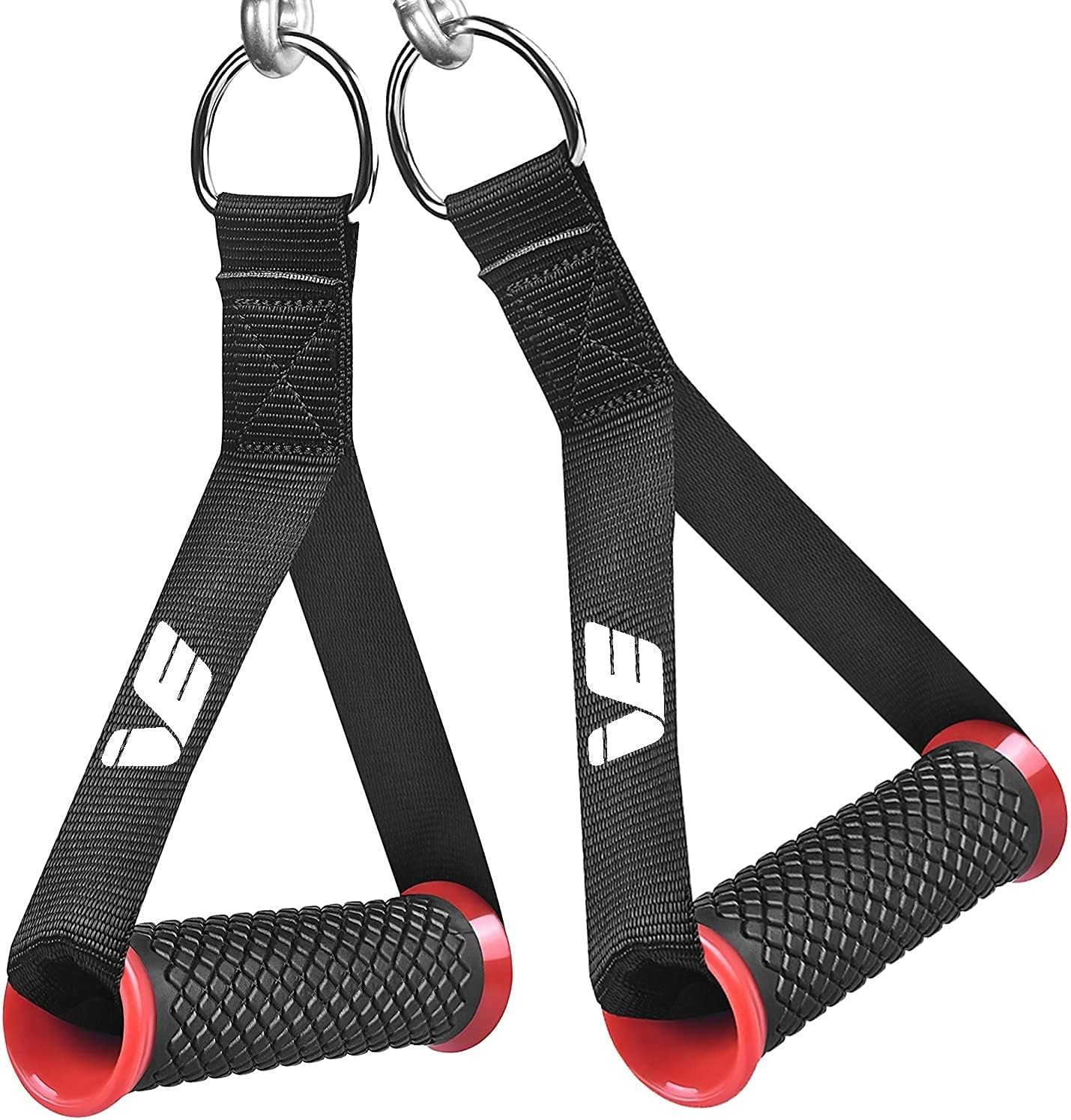 - Gym Handles- with Solid ABS Cores and Welded D-Rings, Strong Nylon Webbing,Resistance Band Handles, Cables Handles Compatible with Cable Machines [1Pair] (Red)