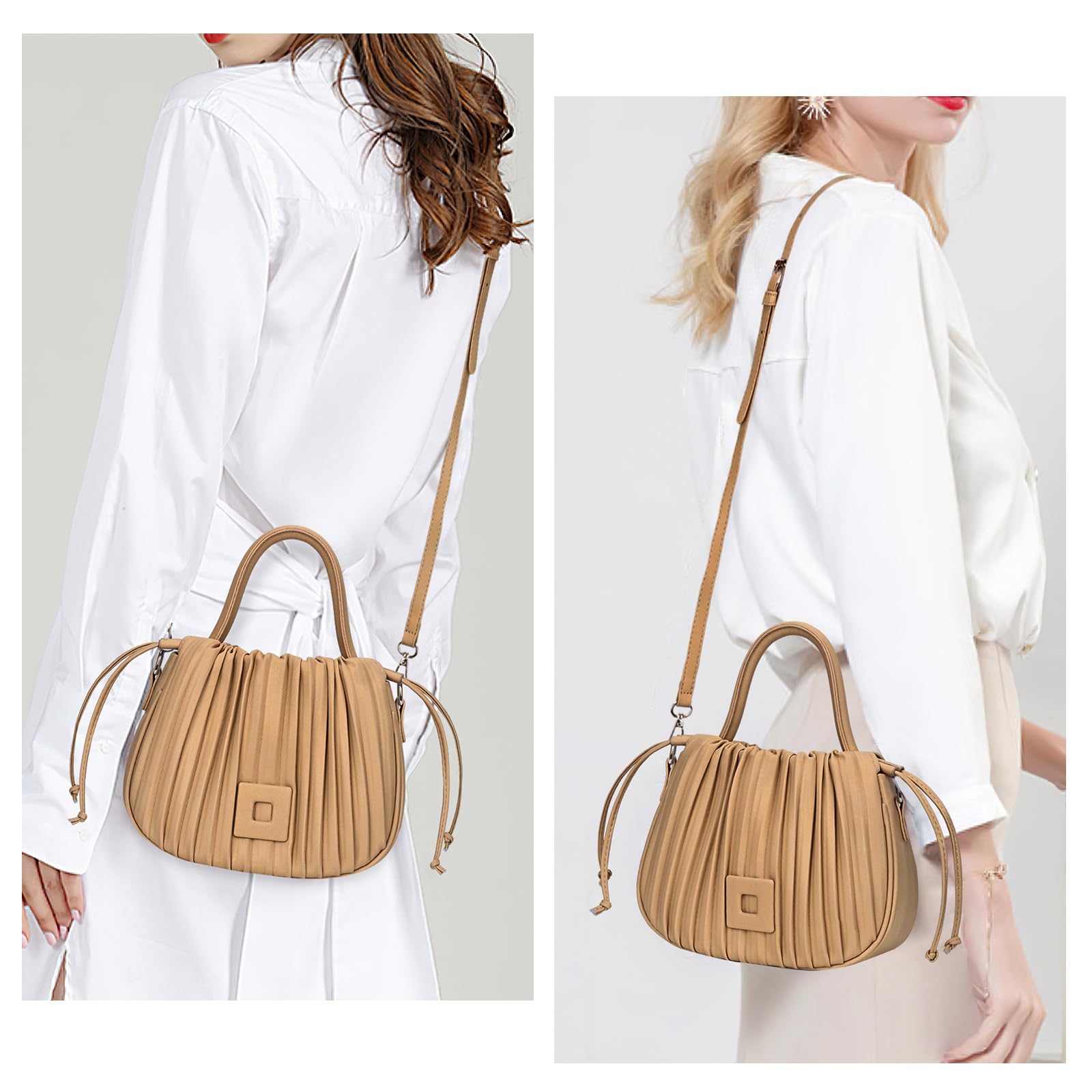 Bucket Bags for Women Drawstring Pleated Shoulder Handbag Hobo Crossbody Bucket Purses