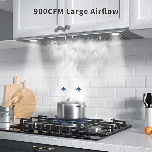 Miniatura 5 de IsEasy Campana extractora integrada de 30 pulgadas, 900 CFM, campana de ventilación de cocina con filtros deflectores de acero inoxidable, campana