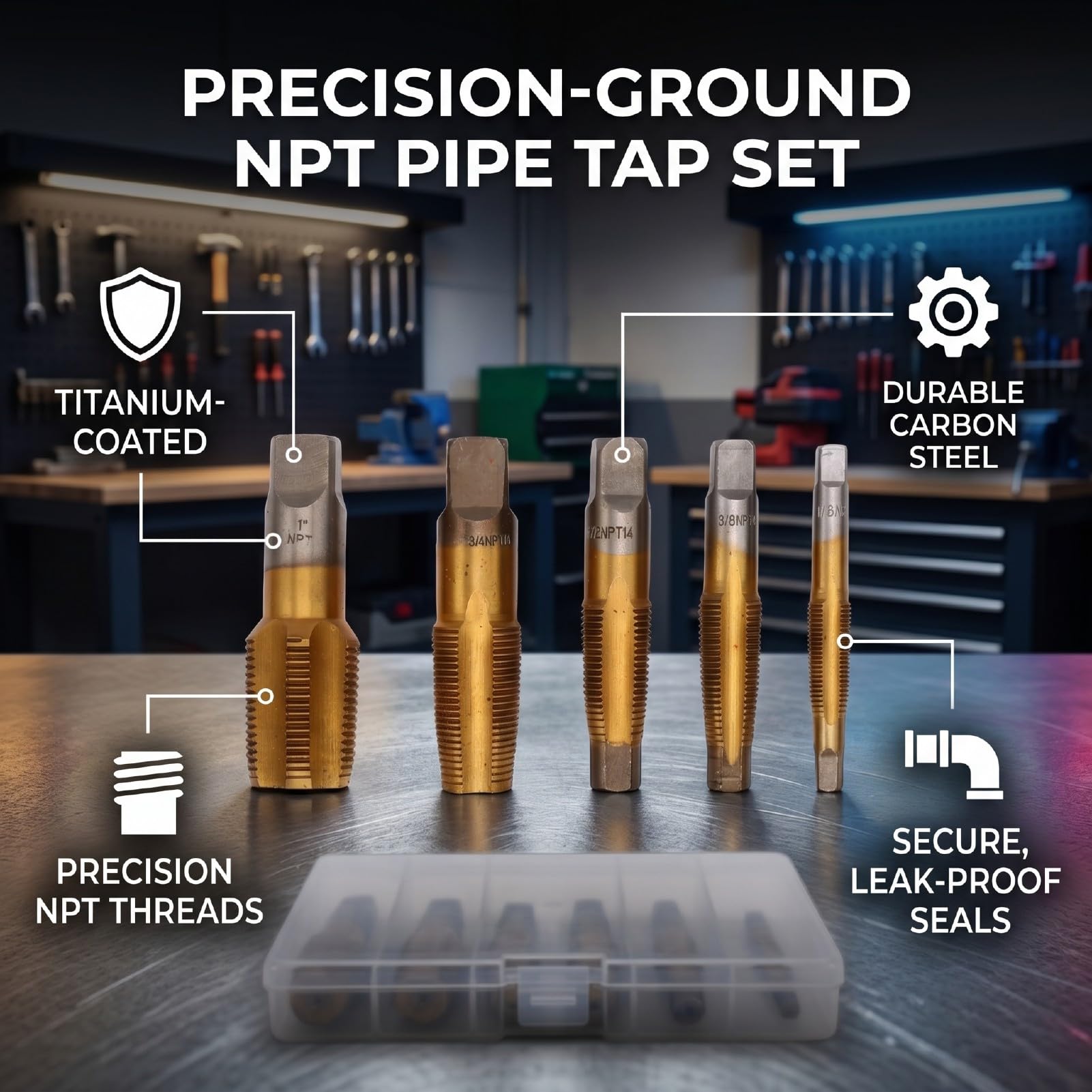 Fockety Juego de Machos de Roscar para Tuberías NPT de 6 Piezas