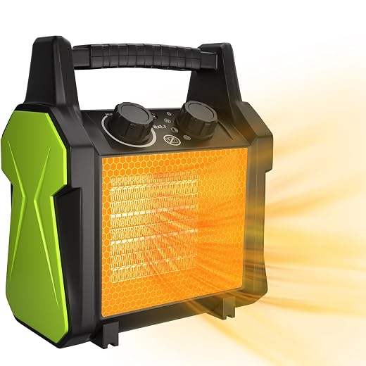 Outdoor Heater for Patio, 1500W PTC Ceramic Electric Space Heater with Overheat Protection, Safe & Fast Greenhouse Heater for Workshop, Flower Room, Camping, Green