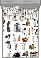 Vista 253 de Lunarable Grey Fitted Sheet & Pillow Sham Set, Pattern with Random Footprints Paw Traces Pet Legs Friendly Cats and Dogs, Decorative Printed 3 Piece