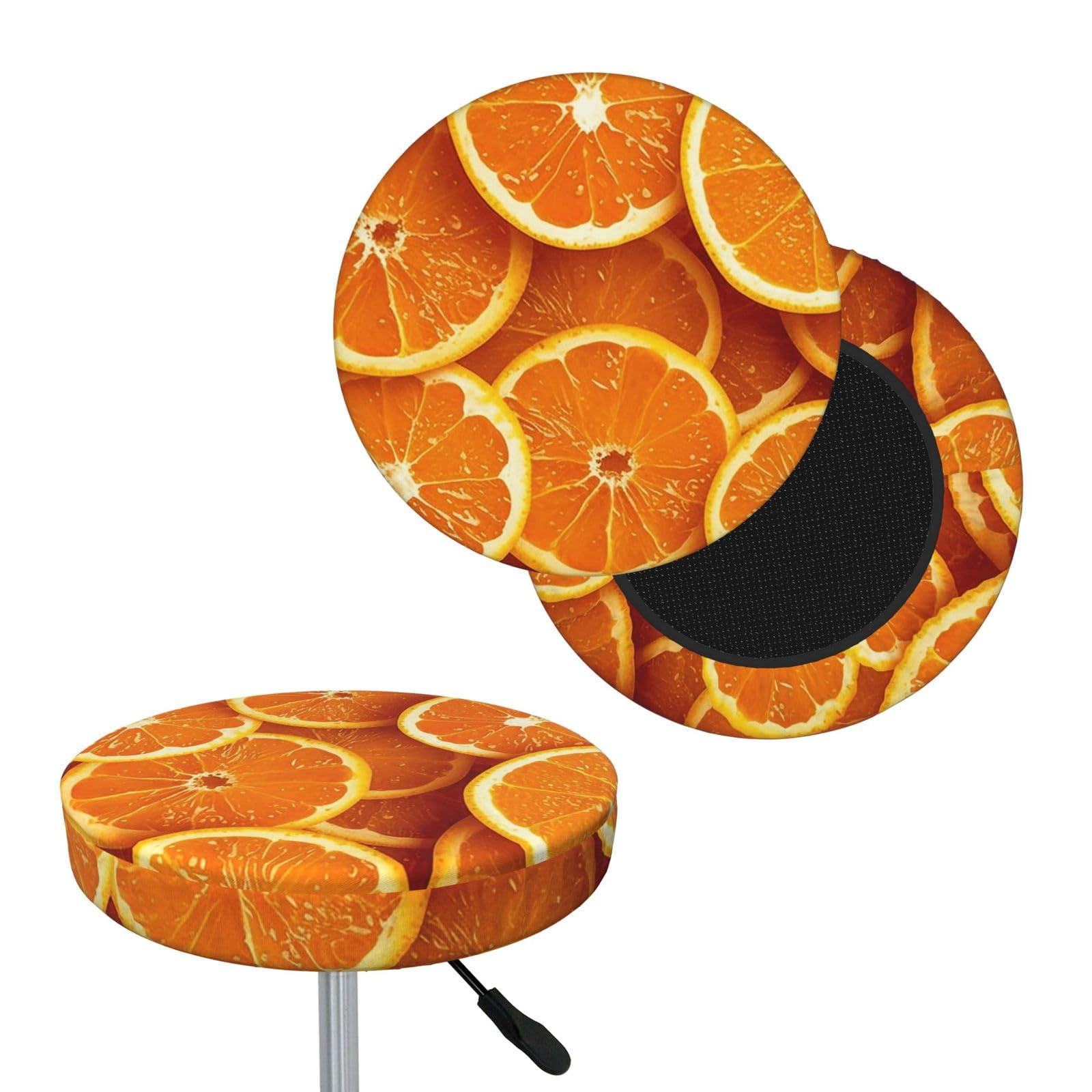 NONHAI Orange Slices Bar Stool Cover Round Elastic Stool Cushion Covers Dustproof Bar Chair Cover Washable Stool Cushion Slipcover Stretch Stool Seat Covers for 12-14 Inch Chair