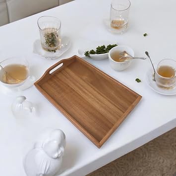 Rectangular Presentation Tray, Wooden Tea, Coffee and Serving Tray (33x22x5cm) from Deconox Acacia Tree