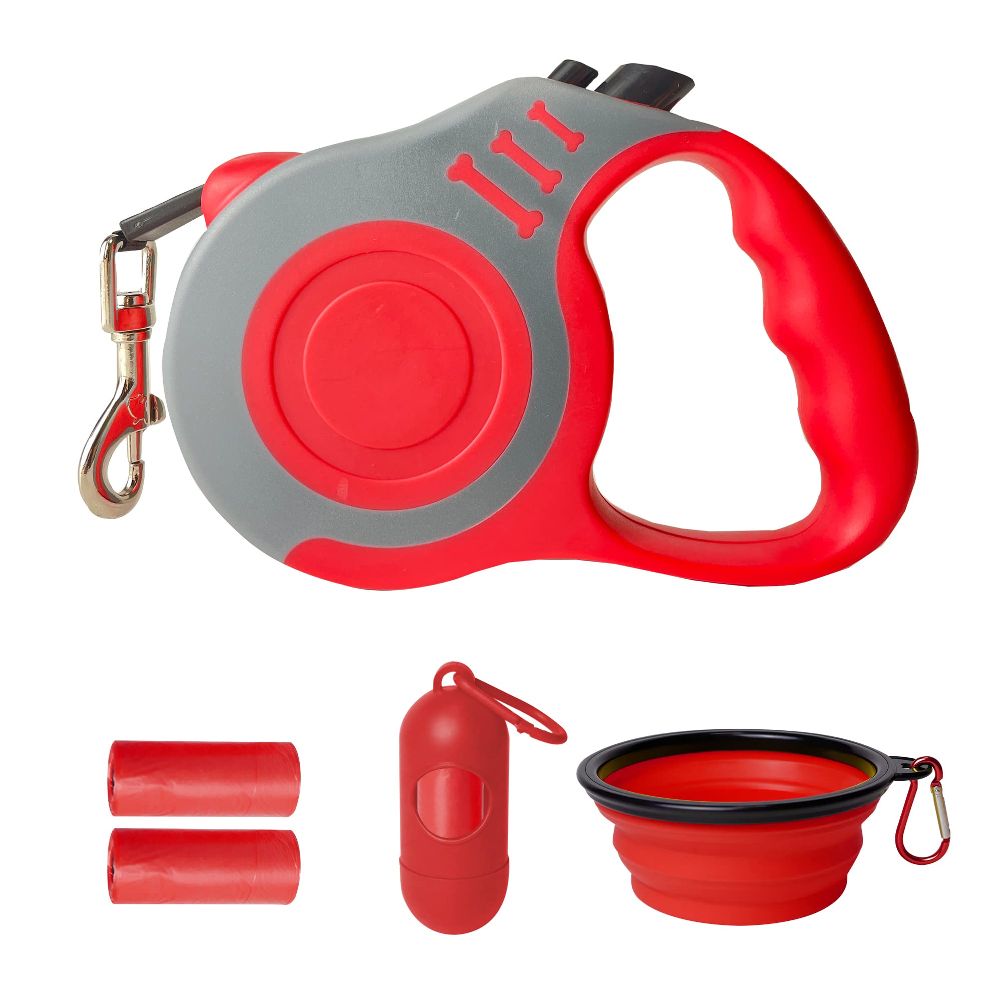 LIEVUIKEN Retractable Dog Leash Automatic Telescopic Tractor Dog Tape, Pet Tape 10/16 FT Durable and Convenient, with Folding Bowl, Dispenser, Rubbish Bags, Suitable for Small and Medium Dogs