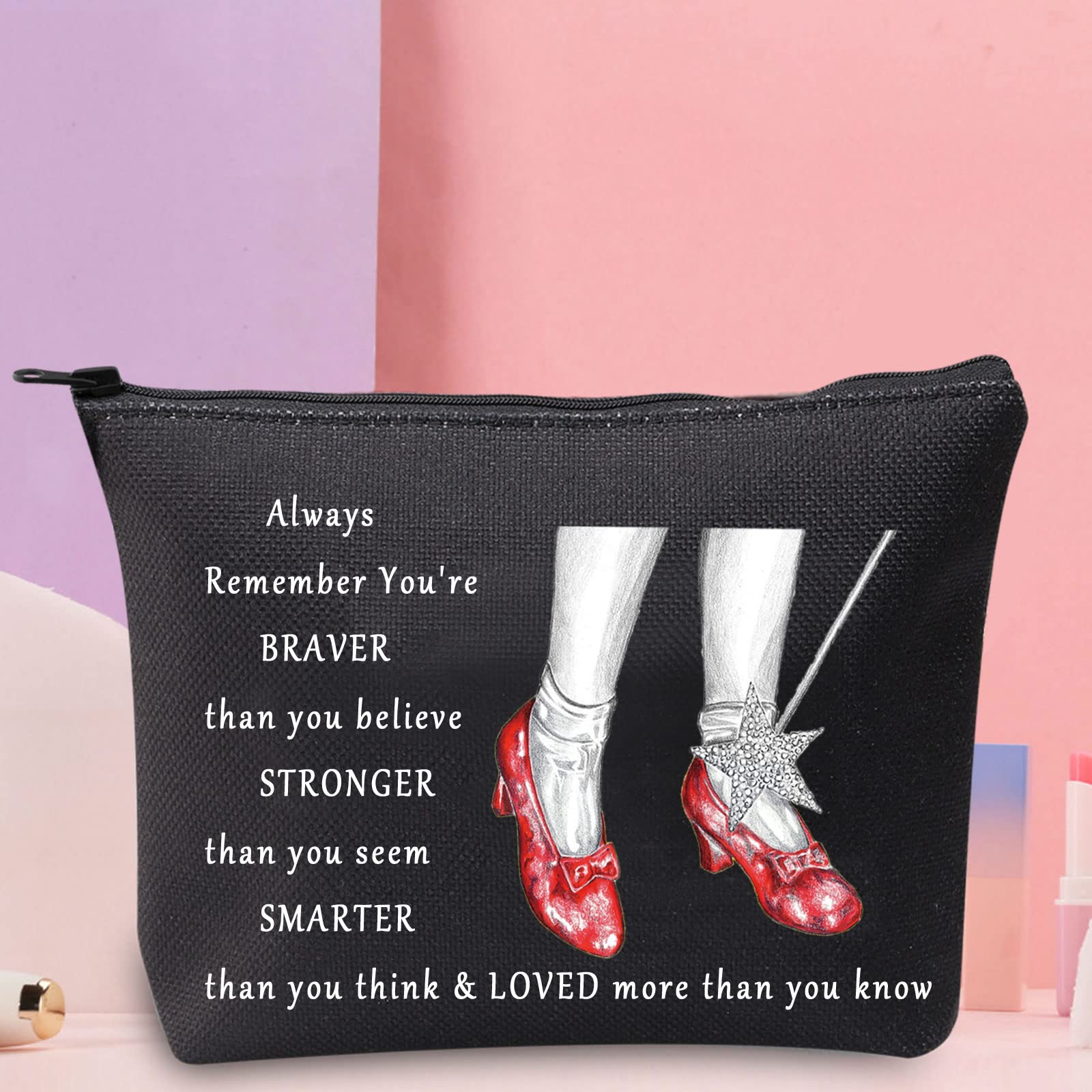 WZMPA Wizard Girl Cosmetic Bag Red Slippers Inspired Gift You Are Braver Stronger Smarter Than You Think Makeup Zipper Pouch Bag For Friend Family(Always Doro) - Image 4