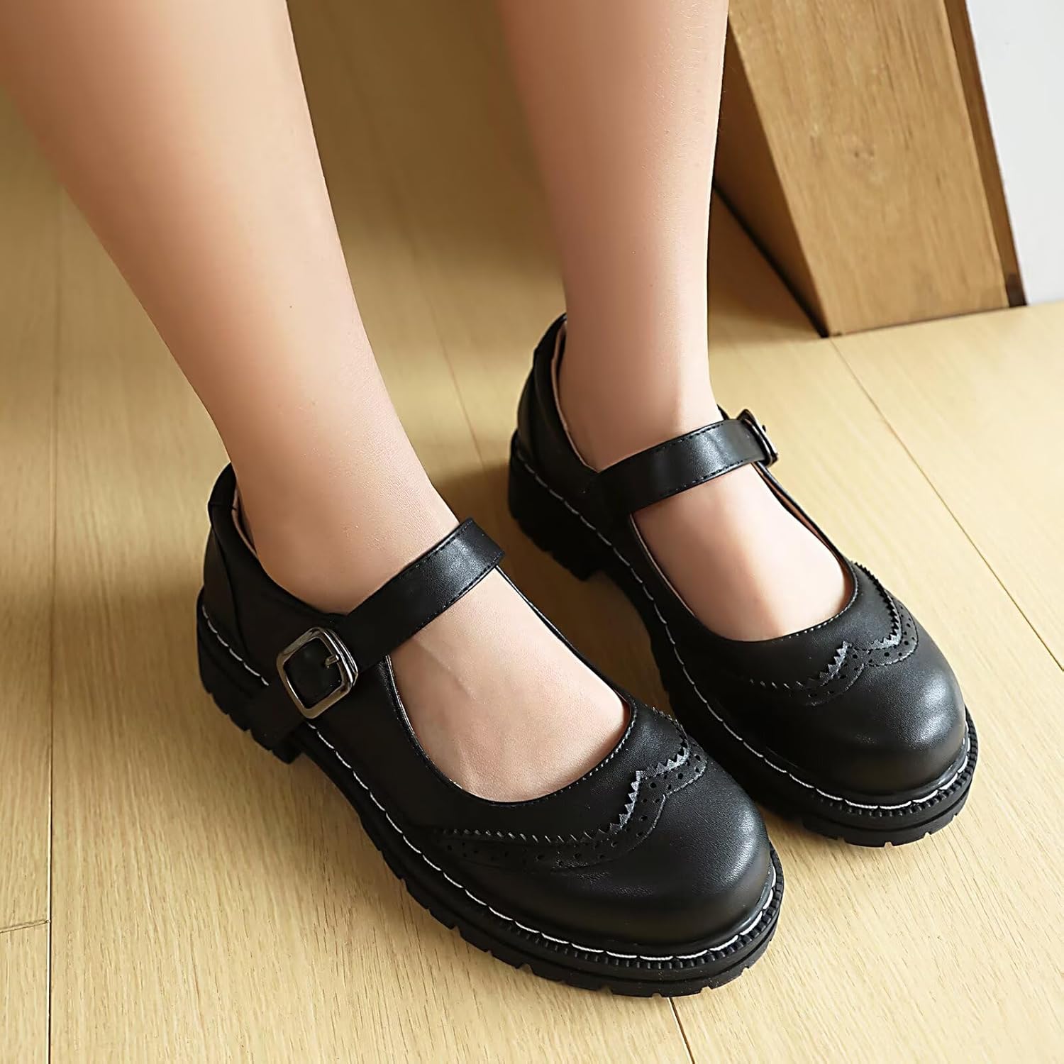 Mary Jane for Women Gothic Oxford Shoes - Flat Shoes, Ankle Tied, Round Toe for Casual Dresses, Work, and Campus - Image 2