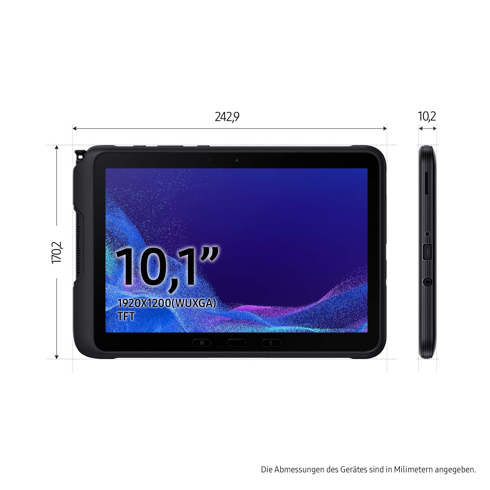 Samsung Galaxy Tab Active4 Pro 5G Enterprise Edition, robustes 10,1 Zoll Android Tablet, 128 GB, 7.600 mAh Akku, Business Tablet, Black