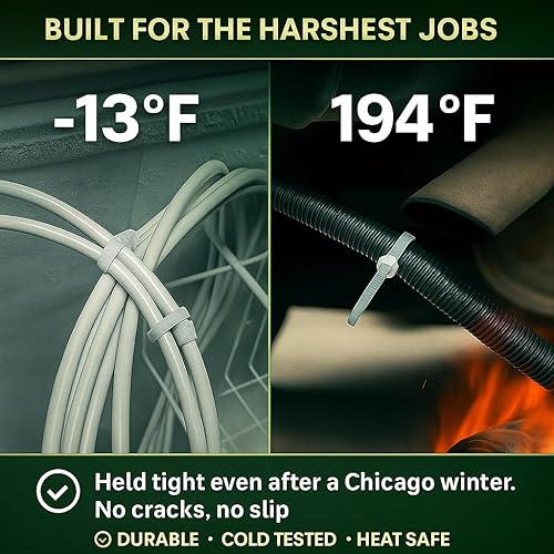 Miniatura 5 de Nirah Bridas para cables de 10 pulgadas (paquete de 100) resistentes, blancas, autobloqueantes, resistentes, resistentes a los rayos UV, plástico