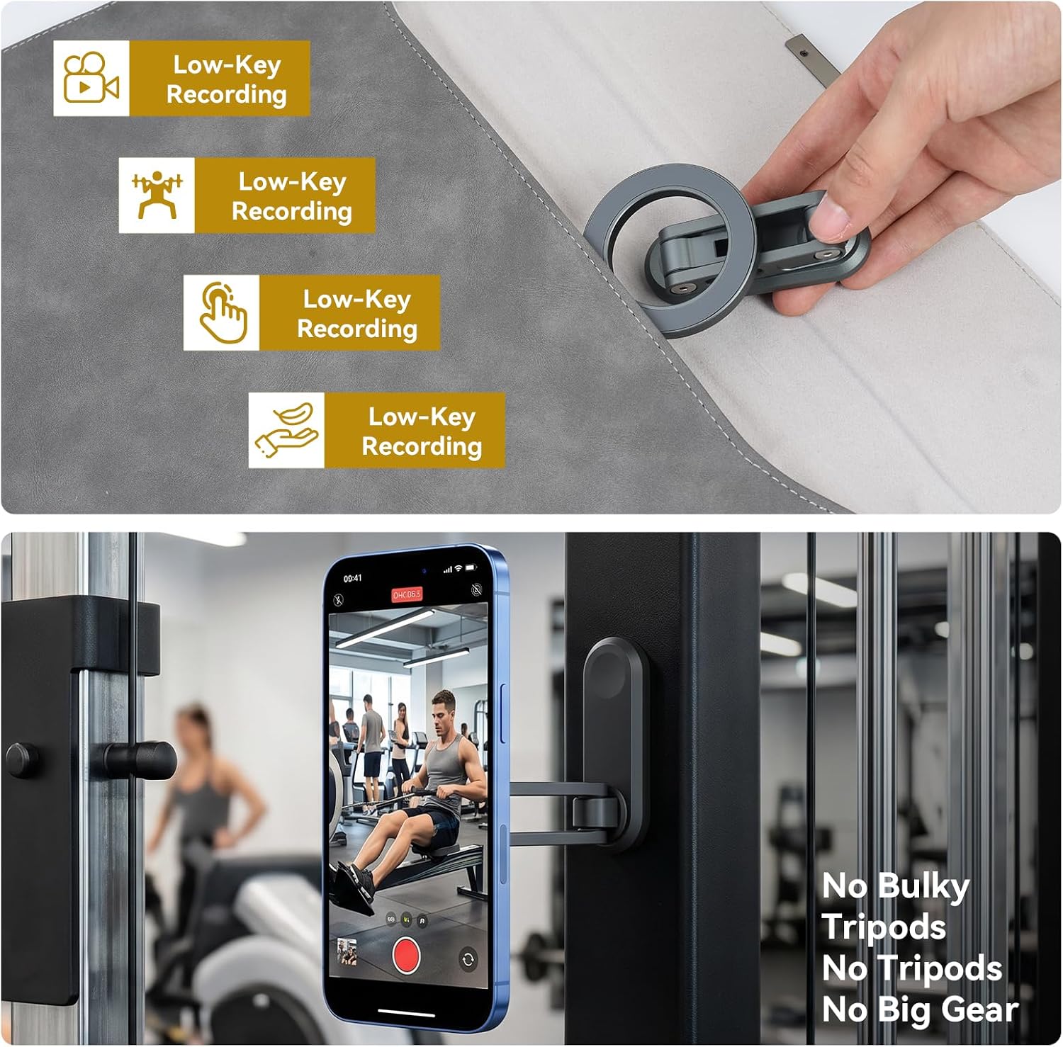 UTEBIT Magnetic Gym Phone Holder for MagSafe | Lightweight Dual Magnetic Phone Stand, 360° Adjustable, Aluminum Alloy, For Bodybuilder Men Women