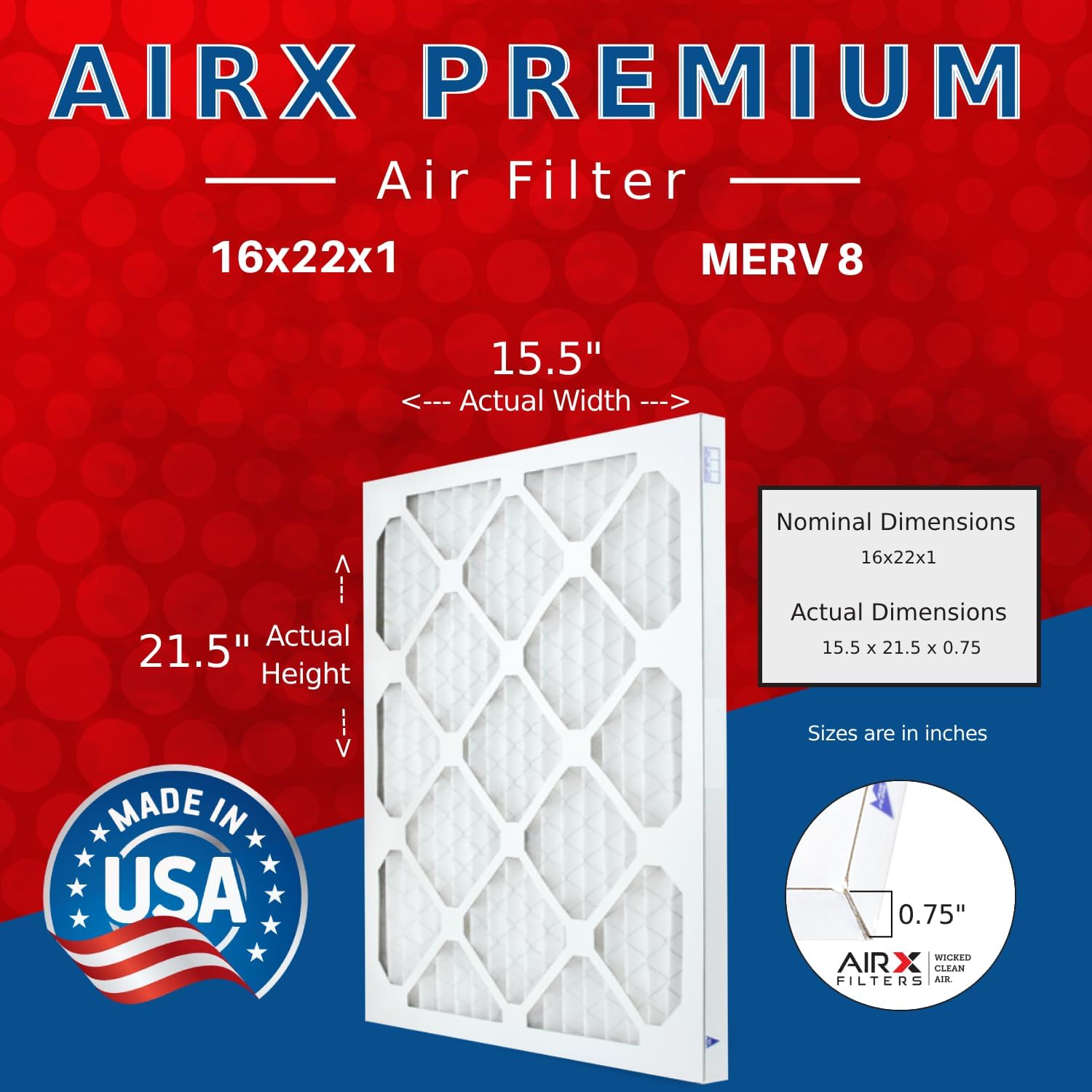 AIRx Filters 16x22x1 Furnace Filter MERV 8 Electrostatic Pleated Replacement HVAC AC Air Filter with Advanced Filtration Technology, 6-Pack